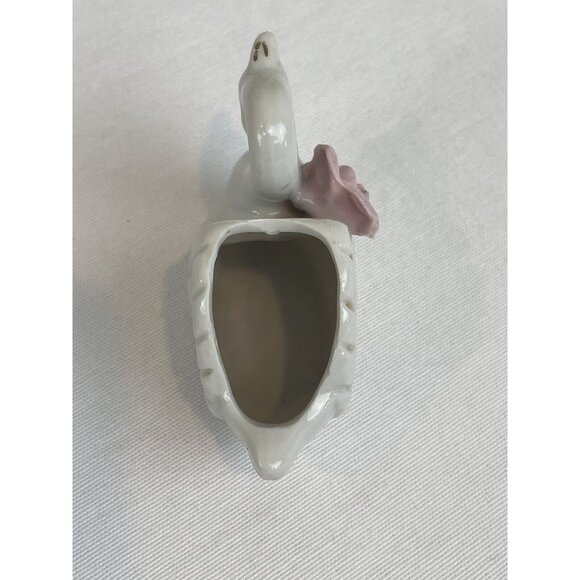 Vintage Mini White Swan Ceramic Planter Trinket Dish Pink Ceramic Roses Japan 2" - Picture 5 of 11